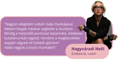 Nagyváradi Nelli véleménye Sinka Gabriella Tímea szolgáltatásairól, együttműködéséről